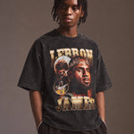 Model wearing the LeBron James — Crowned King Tee, front view